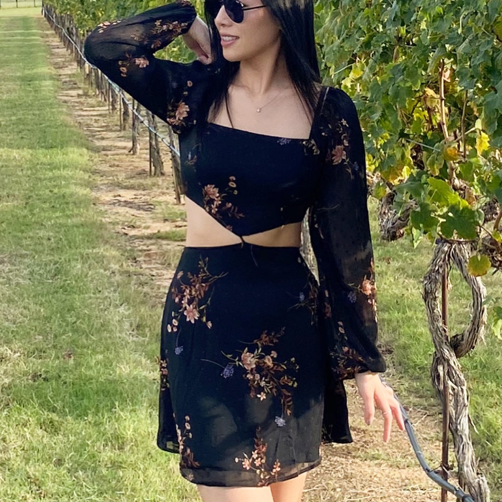 Floral Print Cutout Mini Dress